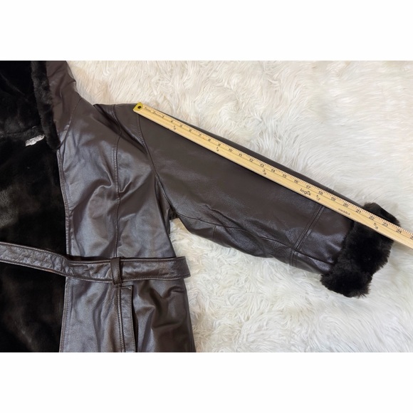 Pelle Thick Leather Jacket Faux Fur Belted with Hood Full Zip Women’s XL Brown - Picture 13 of 16